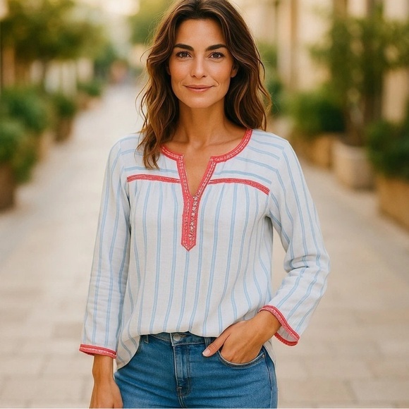 Vineyard Vines Crochet Trim Striped Knit 100% Cotton Boho Tunic Size M Beach - Picture 6 of 8